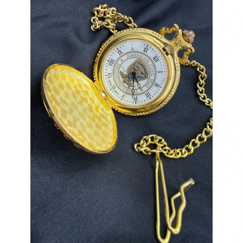 Vintage American Civil War Sesquicentennial Pocket Watch 150th Case Flag Gift